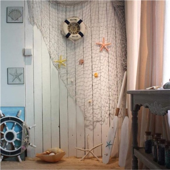 Natural Fishing Net Decor with Shells 79 Inch Beach Theme Decor for Party Home - Picture 5 of 7